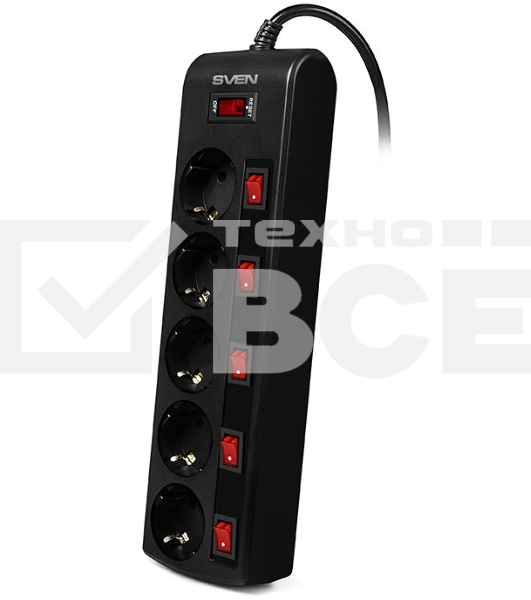 Сетевой фильтр Sven SF-05PL 1,8 м (5 розеток) черный 