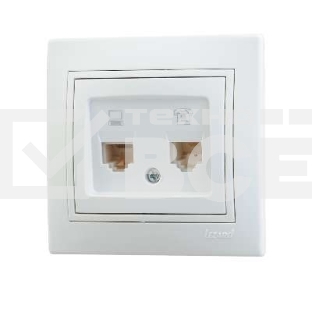 Розетка компьютерная + телеф. СП Мира RJ11 + RJ45 бел./бел. LEZARD 701-0202-143