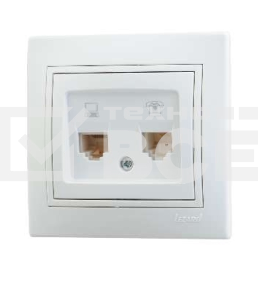 Розетка компьютерная + телеф. СП Мира RJ11 + RJ45 бел./бел. LEZARD 701-0202-143