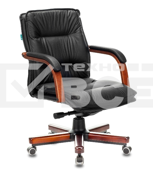 Кресло руководителя Бюрократ T-9927WALNUT-LOW/BL черный, кожа, низкая спинка, крестовина дерево