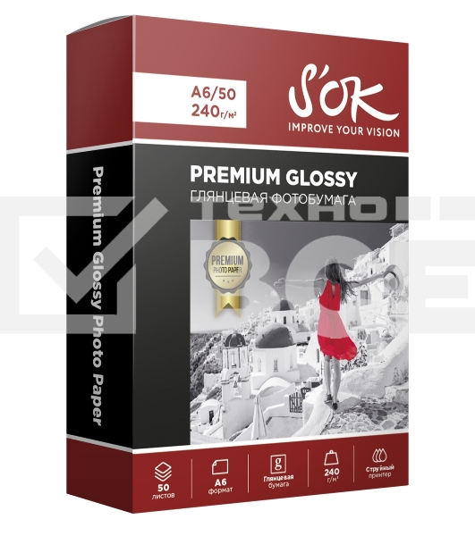 Фотобумага RC Glossy Premium; 240gsm; A6*50Глянцевая Премиум; 240г/м2; формат А6; 50 листов RC