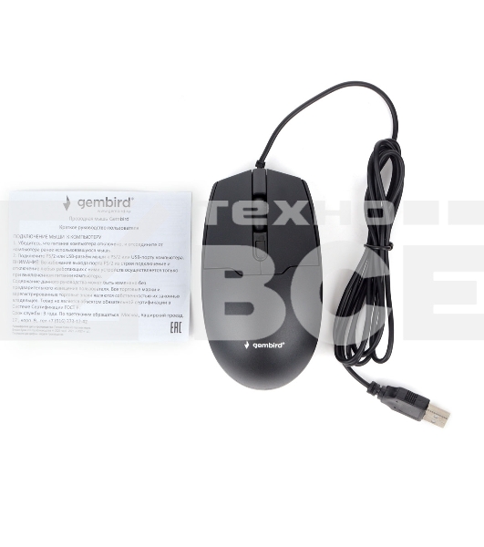 Мышь проводная Gembird MOP-430 черный, 1600 dpi, USB, кнопки - 4