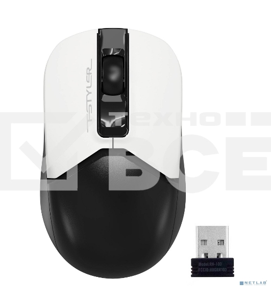 Мышь беспроводная A4Tech Fstyler FG12 белый/черный, 1200 dpi, радиоканал, USB, кнопки - 3