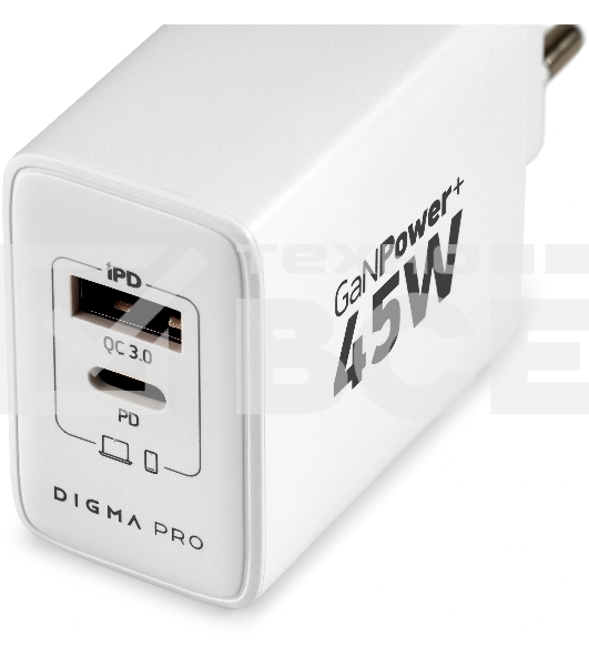 Сетевое зарядное устройство Digma Pro DPW4A 45W 3A (PD+QC) USB-C/USB-A универсальное белый (DPW4A5GX11WH)