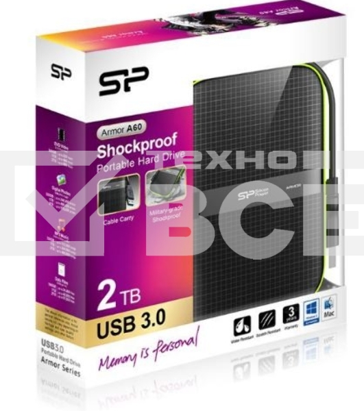 Внешний жесткий диск Silicon Power USB 3.0 2Tb A60 SP020TBPHDA60S3K Armor 2.5