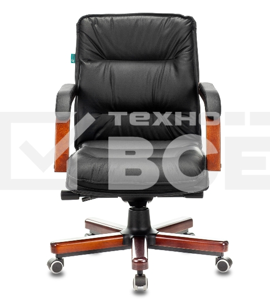 Кресло руководителя Бюрократ T-9927WALNUT-LOW/BL черный, кожа, низкая спинка, крестовина дерево