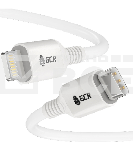 Кабель GCR PREMIUM 1.5m TypeC/Lightning MFI POWER DELIVERY 18 W, быстрая зарядка, белый силикон, AL case белый, белый ПВХ, GCR-53531