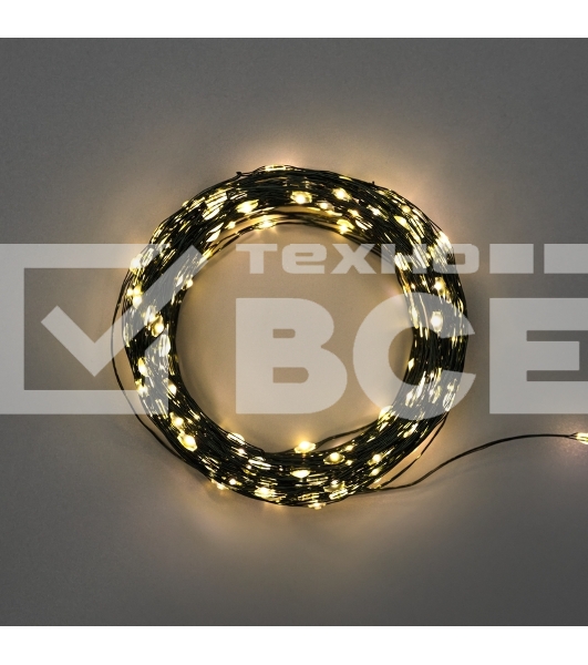 Гирлянда Роса с контроллером 100м, 1000LED, IP20, 230В, зеленый провод, теплое белое свечение