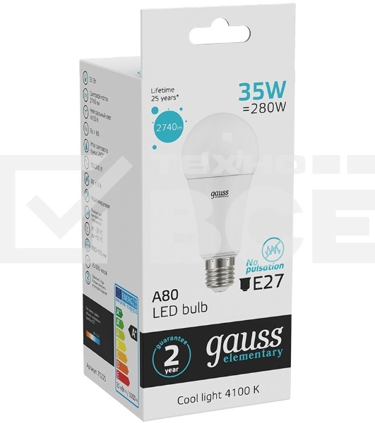 Лампа светодиодная LED Elementary A67 35Вт E27 4100К Gauss 70225