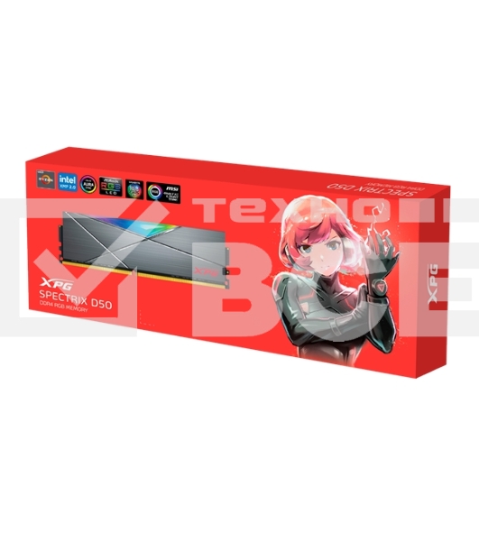 Оперативная память XPG Spectrix D50 RGB, DDR4, 32GB (2x16GB), 3200MHz, CL16, UDIMM, с радиатором, RGB, серый