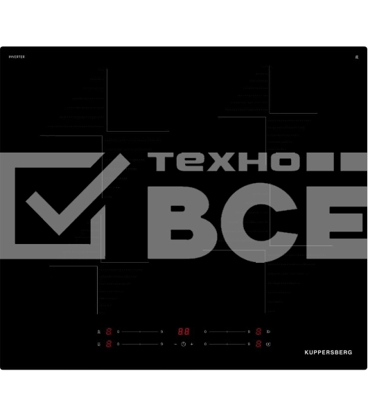 Варочная поверхность Kuppersberg ICI 606, 60 см, индукция, High-Tech, inverter, прямой край, 9 уровней мощности, бустер, Stop and Go, автоматическое отключение, таймер, индикатор остаточного тепла, сенсорное управление, цвет черный
