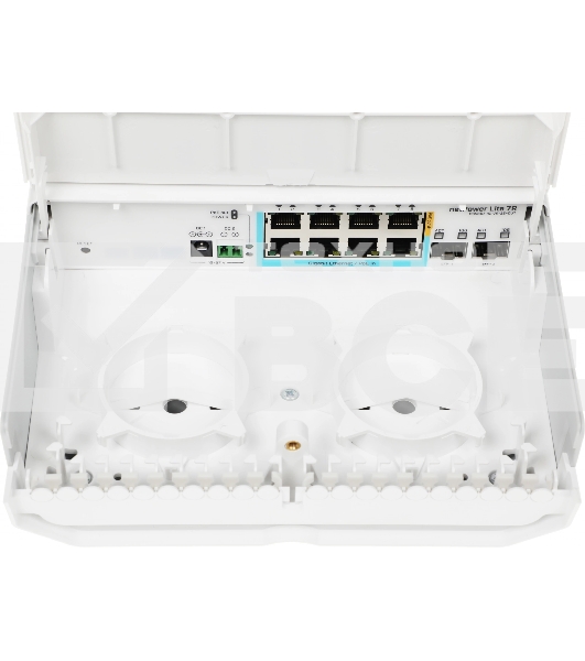 Коммутатор MikroTik netPower Lite 7R with 8 x Gigabit Ethernet ports (7 with Reverse POE-in, 1 with PoE-OUT), 2 x SFP+ cages, SwitchOS, outdoor enclosure, mounting kit (power supply NOT included)