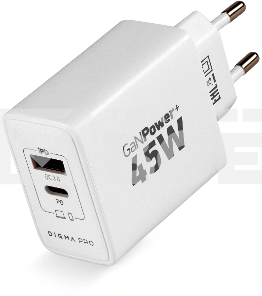 Сетевое зарядное устройство Digma Pro DPW4A 45W 3A (PD+QC) USB-C/USB-A универсальное белый (DPW4A5GX11WH)