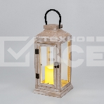 Фонарь декоративный Neon-night со свечкой, корпус из дерева, бежевый, 15х15х38cм, теплый белый, фото 1