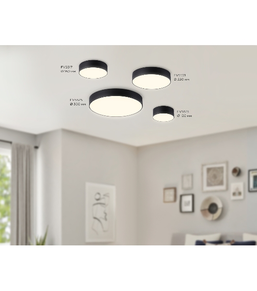 Потолочный светодиодный светильник Ambrella light FV5517 BK черный LED 18W 3000K D160*58 (Без ПДУ)