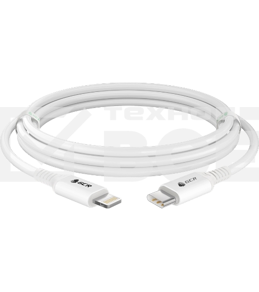 Кабель GCR PREMIUM 1.5m TypeC/Lightning MFI POWER DELIVERY 18 W, быстрая зарядка, белый силикон, AL case белый, белый ПВХ, GCR-53531