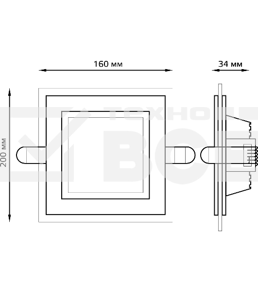 Светильник Glass кв 18W 1390lm 3000K 220-240V IP20 монт Ø155х155 200*200*30 с дек стек LED
