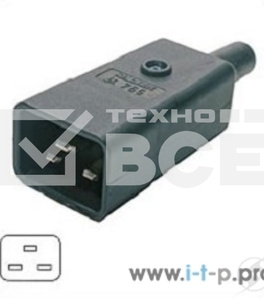 Разъемы для силового кабеля Hyperline CON-IEC320C20 Разъем IEC 60320 C20 220В 16A на кабель, контакты на винтах (плоские выступающие штыревые контакты в пластиковом обрамлении), прямой