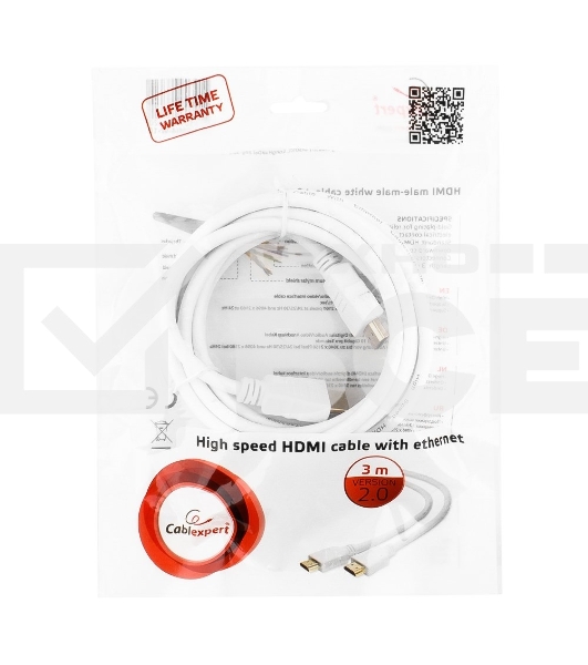 Кабель Cablexpert HDMI CC-HDMI4-W-10, 19M/19M, v2.0, медь, позол.разъемы, экран, 3 м, белый, пакет