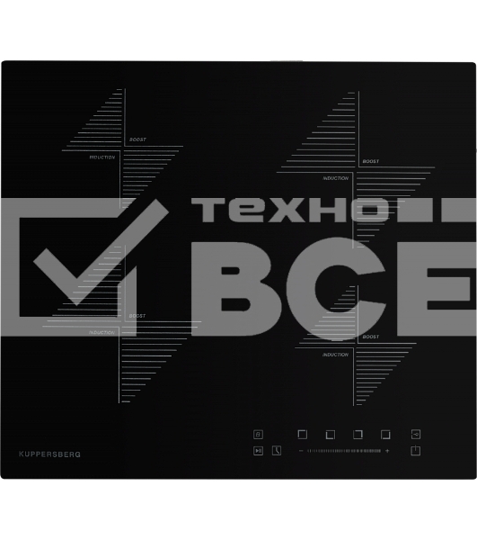 Индукционная варочная поверхность Kuppersberg ICS 604 / ширина 60 см, 2 зоны 1,5 кВт(BOOSTER 2 кВт), 2 зоны 2 кВт(BOOSTER 3 кВт),электронное сенсорное управление + слайдер, 5 цифровых дисплев, 9 уровней мощности,автоматическое отключение,автоматика закипа