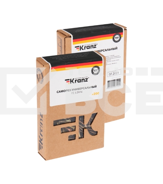 Саморез универсальный KRANZ 3.5х16, желтый цинк, короб (200 шт./уп.)