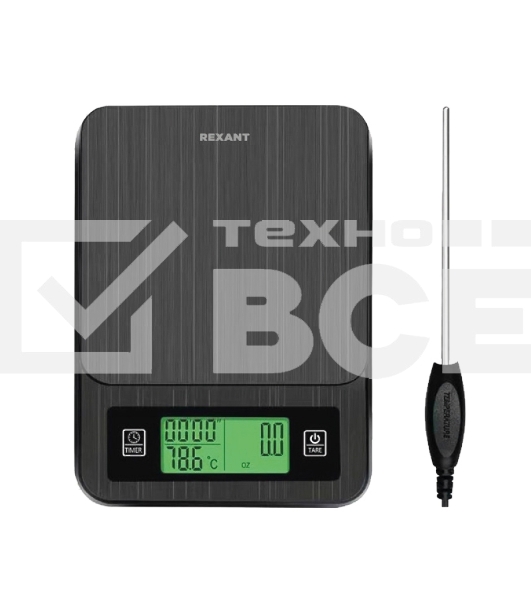 Весы кухонные Rexant 72-1011 платформа из нержавеющей стали/термощуп/до 3 кг