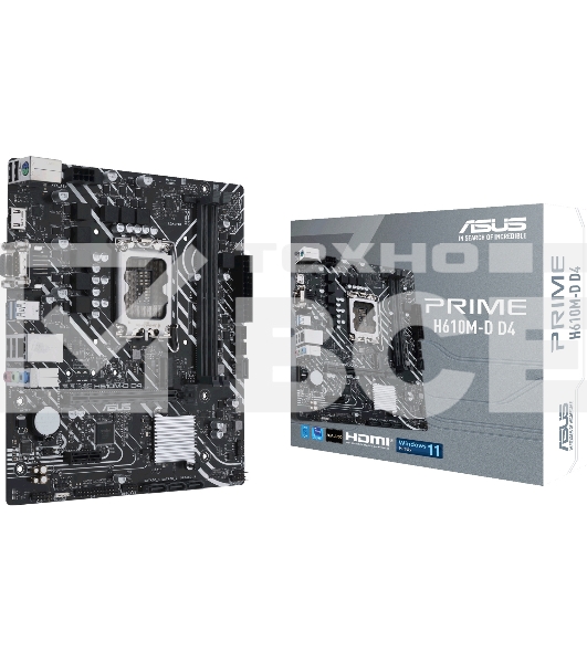 Материнская плата ASUS PRIME H610M-D D4, LGA 1700, Intel H610, 2xDDR4, 4xSATA, 1xM.2, 1xPCIe 4.0 x16, 1xPCI, 1xHDMI, 1xVGA, 1x 1Gb LAN, 2xUSB-A 2.0, 2xUSB-A 3.2 Gen 1, 3x3.5 мм, 7.1, mATX