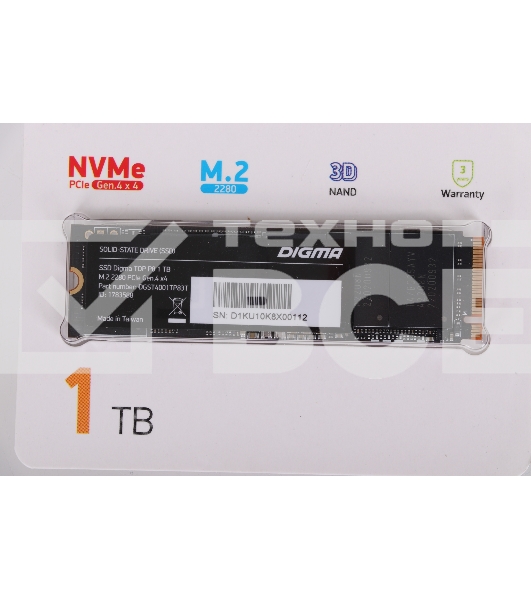Накопитель SSD Digma Top P8, 1024Gb, PCIe 4.0 x4, M.2 2280, NVMe, R/W 7200/6000
