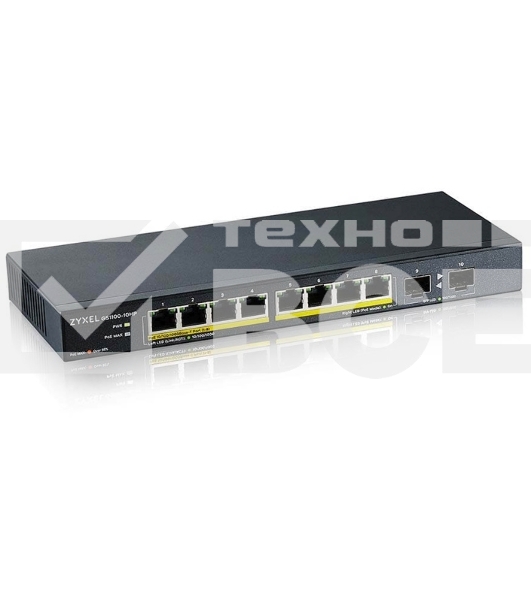 Коммутатор PoE+ Zyxel GS1100-10HP, 8xGE PoE+, 2xSFP, настольный, бесшумный, бюджет PoE 130 Вт