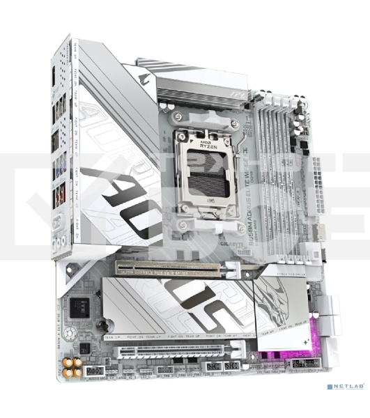 Материнская плата Gigabyte B850M AORUS ELITE WIFI6E ICE, AM5, AMD B850, 4xDDR5, 4xSATA, 2xM.2, 1xPCIe 5.0 x16, 1xPCIe 3.0 x4, 1xDP, 1xHDMI, 1x2.5Gb LAN, Wi-Fi 6E, Bluetooth 5.3, 2xUSB-A 10Gbps (Gen2), 5xUSB-A 5Gbps, 4xUSB-A 2.0, 1xUSB-C 10Gbps (Gen2), 2x3