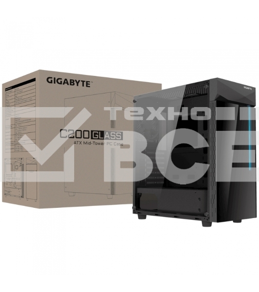 Компьютерный корпус GIGABYTE C200 GLASS MidiTower без Б/П ATX MicroATX MiniITX Цвет черный GB-C200G