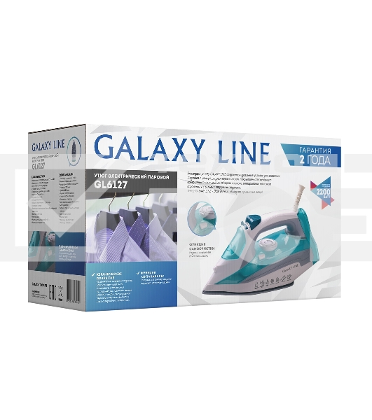 Утюг Galaxy Line GL 6127, бирюзовый, паровой, 2200 Вт, постоянный пар 50 г/мин, паровой удар 170 г/мин, функции: самоочистка, антикапля, антинакипь, функция увлажнения, вертикальное отпаривание, защита от перегрева, индикатор нагрева, керамическое покрыти