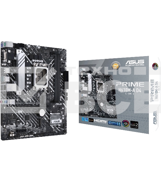 Материнская плата ASUS PRIME H610M-A D4-CSM, LGA 1700, Intel H610, 2xDDR4, 4xSATA, 2xM.2, 1xPCIe 4.0 x16, 1xPCIe x1, 1xDP, 1xD-Sub, 1xHDMI, 1x 1Gb LAN, 4xUSB-A 2.0, 2xUSB-A 3.2 Gen 1, 7.1, mATX