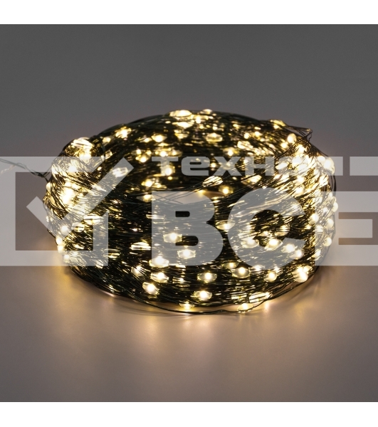 Гирлянда Роса с контроллером 100м, 1000LED, IP20, 230В, зеленый провод, теплое белое свечение