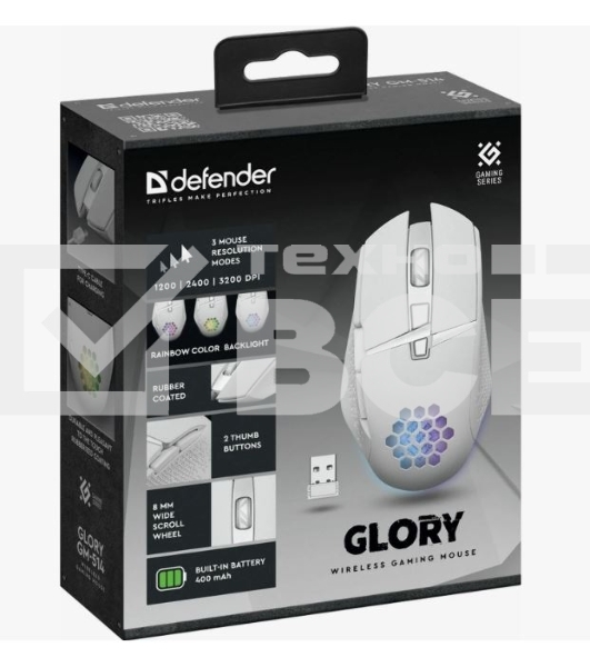 Мышь беспроводная Defender Glory GM-514 белый, 3200 dpi, радиоканал, USB, кнопки - 7