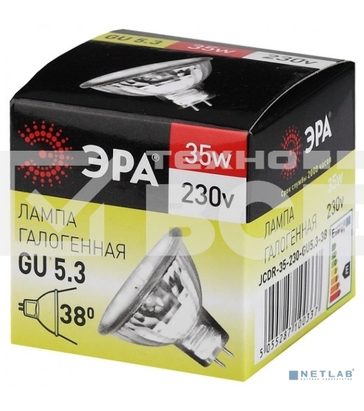Лампа галогенная ЭРА GU5.3-JCDR (MR16) -35W-230V-Cl(10/200/6000)