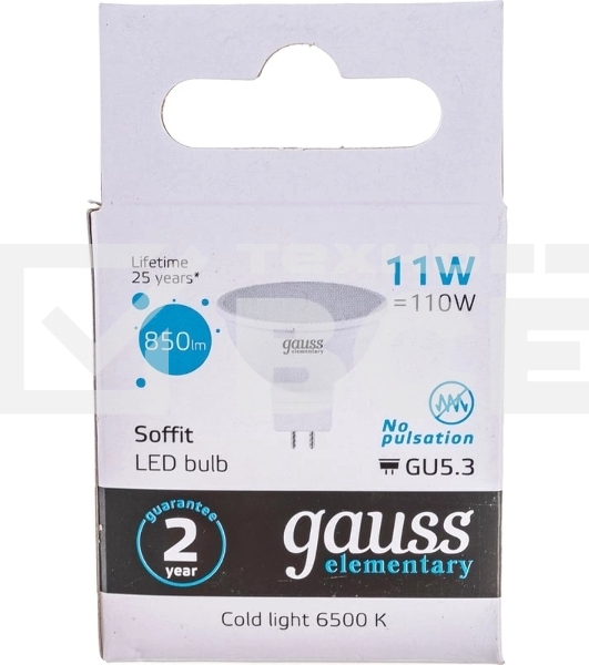 Лампа светодиодная Gauss Elementary 13531 11Вт цок.:GU5.3 софит 180B св.свеч.бел.хол. MR16 (упак.:10шт)