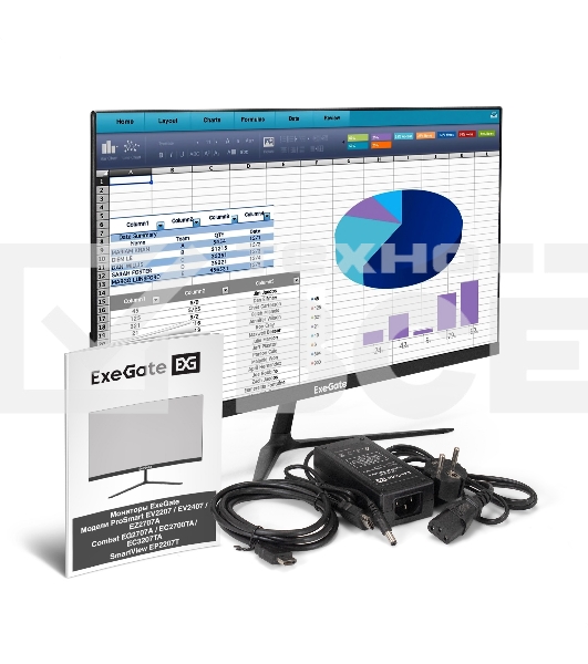Монитор 21.5' ExeGate SmartView EP2207T IPS 1920x1080, 75 Гц, 5 мс, 16:9, 250 кд/м², VGA, HDMI 2.0, HDR10, FreeSync, черный