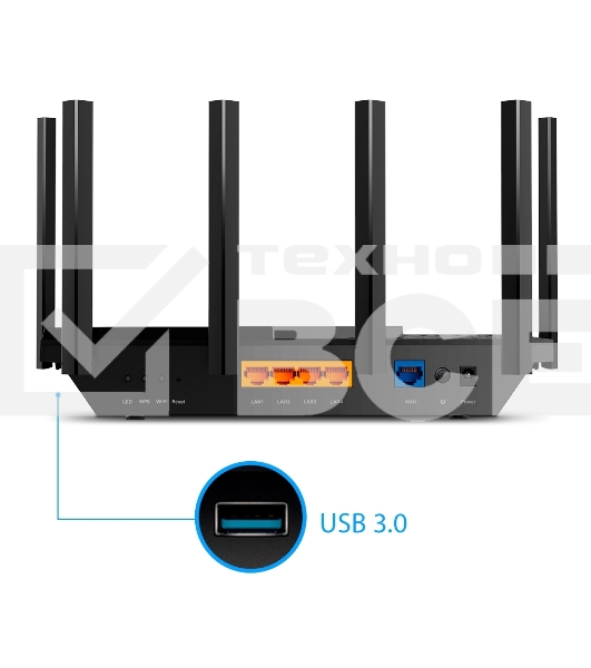 Роутер TP-Link Archer AX73 AX5400 Dual Band Wireless Gigabit Router, 1.5 GHz Tri-Core CPU, 1 GE WAN + 4 GE LAN ports, 1× USB 3.0 Port, support 1024-QAM, OFDMA, MU-MIMO, Airtime Fairness, Beamforming, 160MHz Channel Width, come with HomeShieldTM, support R