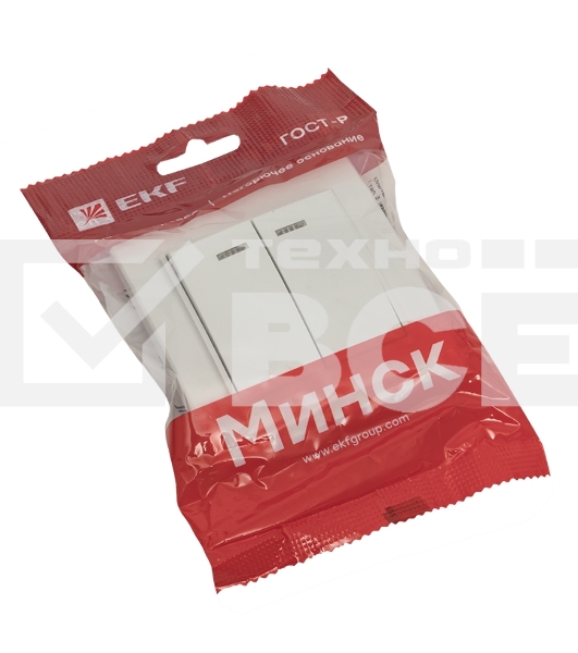 Выключатель 2-клавишный СП с индикатором,10А, белый EKF Basic Минск