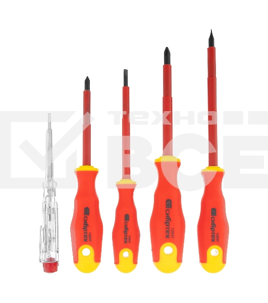 Набор отверток Сибртех диэлектрических до 1000в тестер crv двухкомпонентные рукоятки (5шт.)