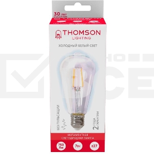 Лампа филаментная Thomson E27, эдисон, 7Вт, 6500К, белый холодный, TH-B2341, 1 шт.
