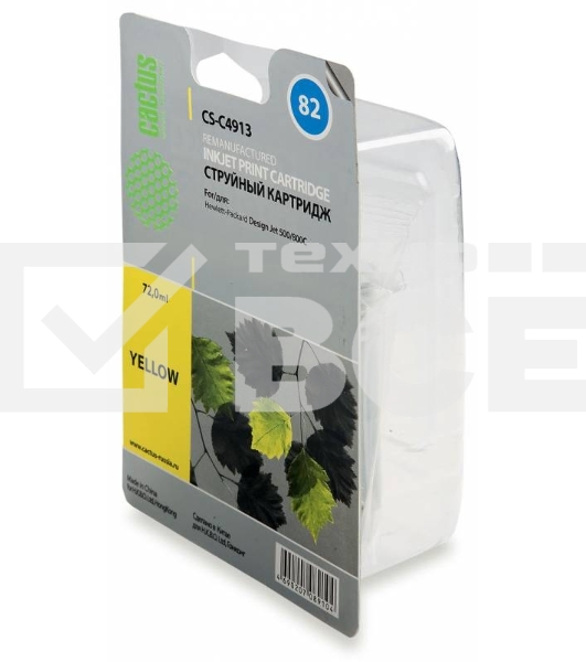 Картридж струйный Cactus CS-C4913 №82 жёлтый (72 мл) для HP Design Jet 500/800C