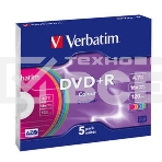 Диск DVD+R Verbatim 4.7Gb 16x Slim case (5шт) Color (43556), фото2