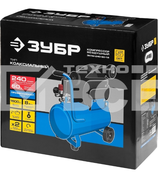 Компрессор Зубр ЗКПМ-240-50-1.5 воздушный поршневой масл. прямой привод 240л/мин 50л 8атм 1500Вт