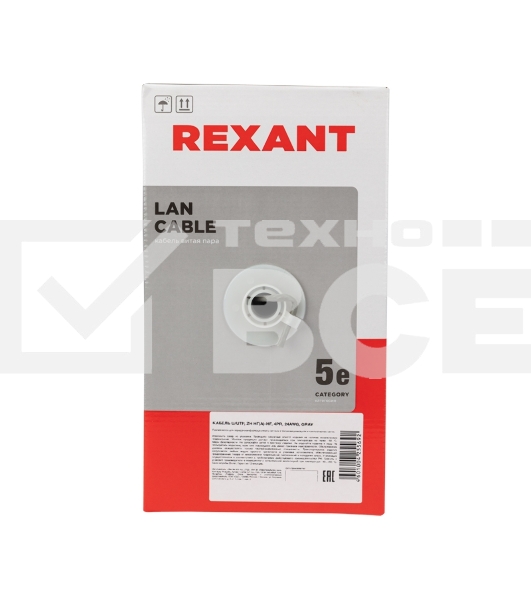 Кабель витая пара Rexant U/UTP, категория 5e, ZH нг(А)-HF, 4PR, 24AWG, внутренний, серый, 305 м