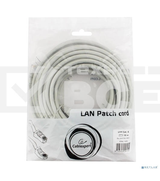 Патч-корд UTP Cablexpert PP6U-10M кат.6, 10м, литой, многожильный (серый)