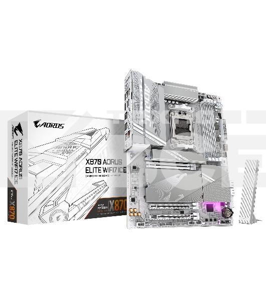 Материнская плата Gigabyte X870 AORUS ELITE WIFI7 ICE, AM5, AMD X870, 4xDDR5, 4xSATA, 4xM.2, 1xPCI-E 5.0 x16, 1xPCI-E 4.0 x4, 1xPCI-E 3.0 x2, 1xHDMI, 1x 2.5Gb LAN, 2xUSB-C 4.0, 2xUSB 3.2 Gen 2, 4xUSB 3.2 Gen 1, 4xUSB 2.0, 2x3.5 мм, 7.1, ATX