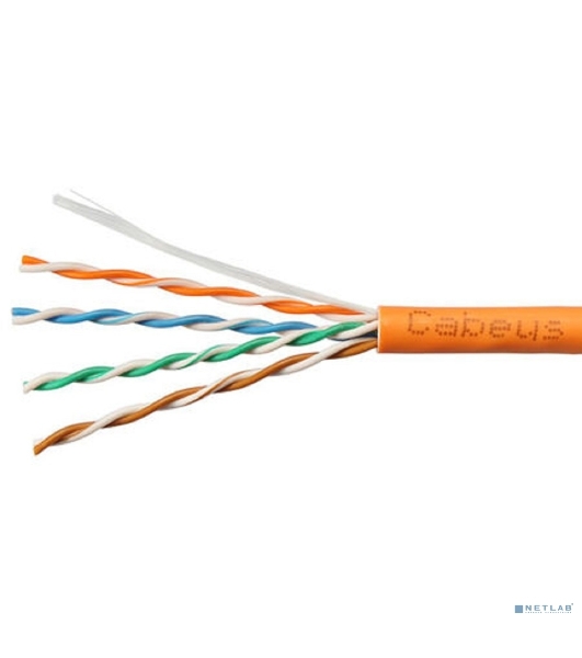 Кабель витая пара UTP (U/UTP) Cabeus UTP-4P-Cat.5e-SOLID-LSZH, cat.5e, 4 пары (24 AWG), одножильный, оранжевый, LSZH