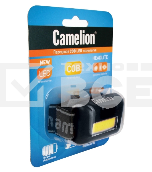 Фонарь налобный Camelion LED5355 черный 1Вт лам.:светодиод. AAAx3 (13748)